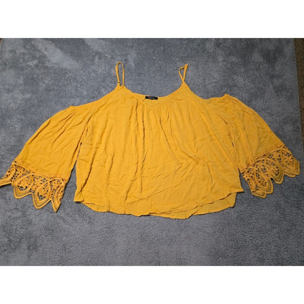 Ambiance 3X Yellow Cold Shoulder Crochet Bell Sleeve Blouse Top Plus Size